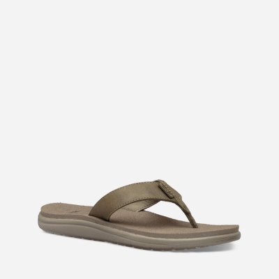 Teva Voya Leather Women's Olive Flip Flops CA93456 Canada Clearance